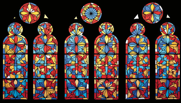 Vibrant geometric stained glass window illustration, artistic expression