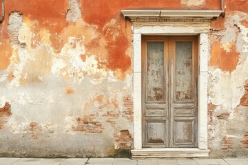 Weathered door on rustic colorful wall. AI image