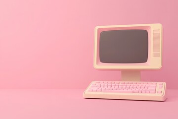 Retro computer on pastel background (2)