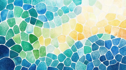 Obraz premium A blue and green mosaic pattern with yellow and orange stones