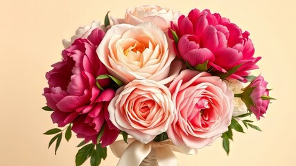 Fototapeta premium Elegant Wedding Peony & Rose Bouquet - Vibrant AI Photo