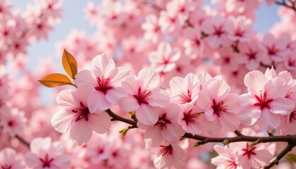 Soft pink blossoms in a blurred garden, nature's beauty