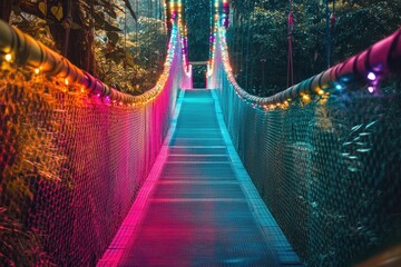 Obraz premium Colorful suspension bridge in rainforest