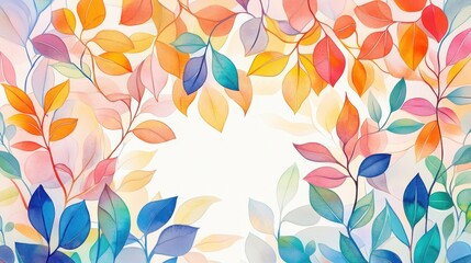 Fototapeta premium A colorful painting of leaves with a white background