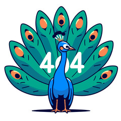 404 error with peacock displaying feathers. Exotic bird website error page design for wildlife or ornithology platforms showing colorful plumage concept.