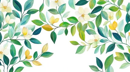 A painting of a green leafy plant with yellow flowers
