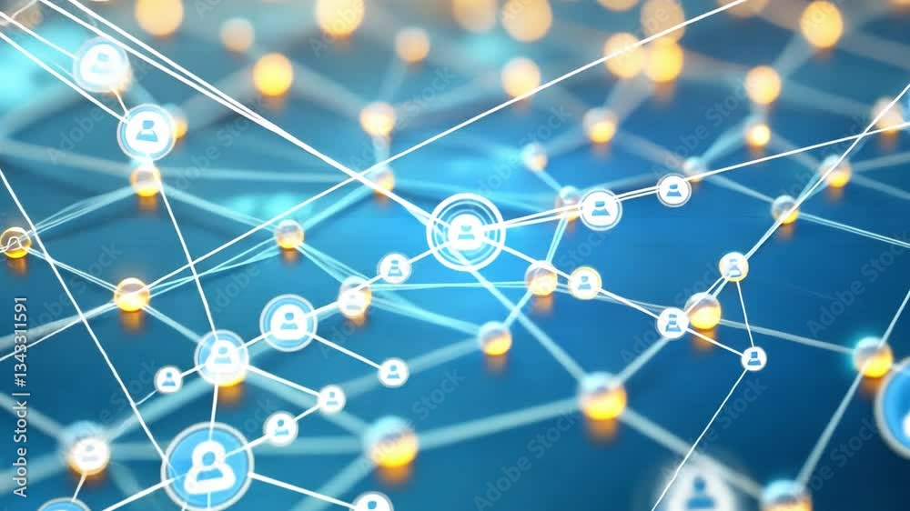 Poster interconnected web: explore the intricate web of connections as data streams through a network, visu