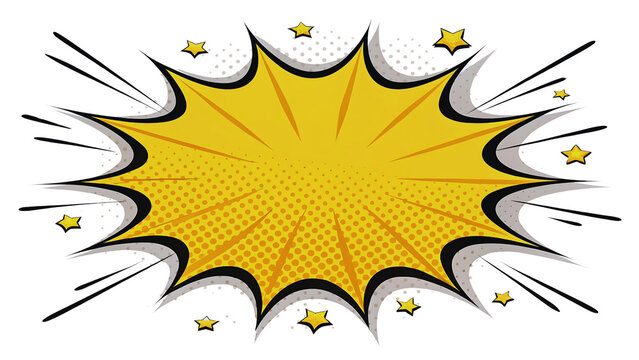 Yellow Comic Book Explosion Speech Bubble with Stars Design Element