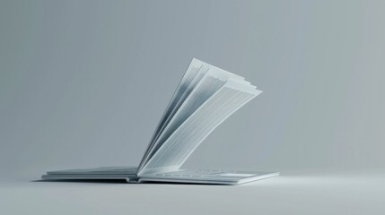 Monochromatic study: An open book with turning pages in a clean environment