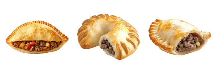 Delicious Handcrafted Empanadas on a White Background with Savory Fillings and Golden Crusts