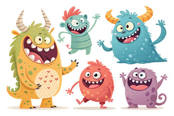 Obraz premium A playful collection of funny, imaginary toy monsters and creatures, featuring smiling characters 