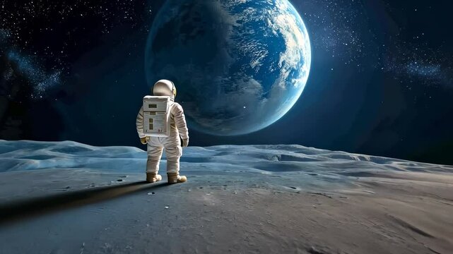 Astronaut Gazing at Earth from the Moon