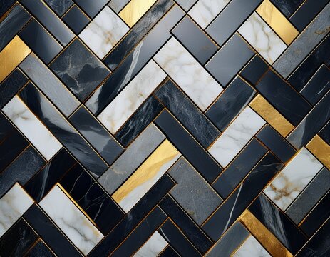 abstract geometric stone tile background with interlocking polished marble and granite pieces