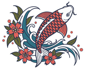 Obraz premium A detailed and colorful Japanese-style tattoo design, featuring traditional elements and rich cultural symbolism 