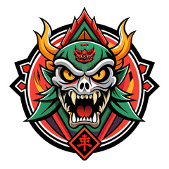 Obraz premium Mysterious Japanese-themed emblem in a dark color scheme, featuring eerie and horror-inspired elements 