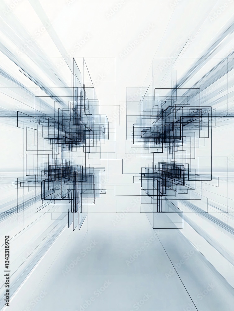 Poster abstract 3d wireframe structure of a website layout, futuristic web development visualization, digit