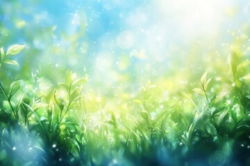 Obraz premium A vibrant watercolor painting showcasing fresh green grass and leaves