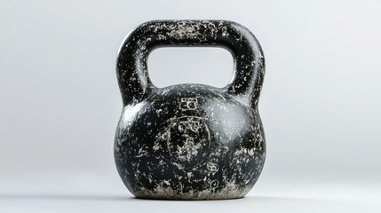 Black Kettlebell with Weight Markings on White Background