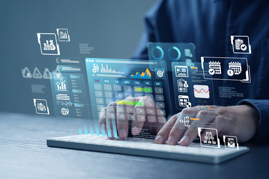 Business planning calendar, work schedule and project management concept, businessman manage time for efficient work, time management, appointment reminder.