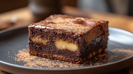 A rich, fudgy chocolate brownie, its edges golden and its interior molten, beckoned from a plate.
