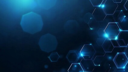 Abstract Blue Digital Network with Glowing Hexagonal Shapes and Light Effects