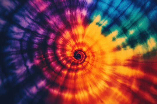 A vibrant swirl of tie-dye colors creates a mesmerizing spiral pattern. The rich hues blend seamlessly, capturing the essence of artistic expression.