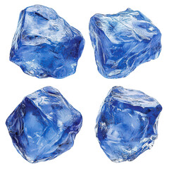 Obraz premium Four Pieces Of Blue Ice Cubes Isolated On Transparent Background, Crystal Clear Shape And Size
