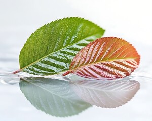 Green & Red Leaves Floating on Water.