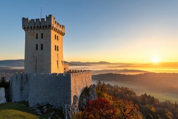 Majestic Historic Tower Surrounded by Autumn Colors at Sunrise