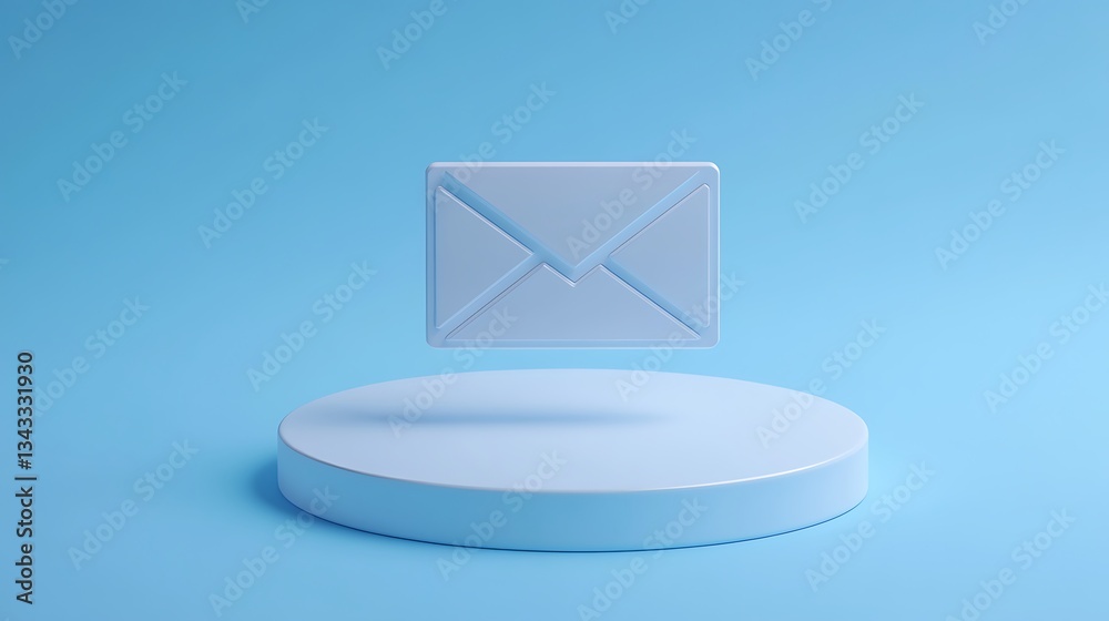Poster floating 3d email envelope icon on a blue background with minimalistic design for communication conc