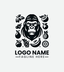Tropical Gorilla Logo, Gorilla and Fruit Logo Design