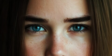 Fototapeta premium A detailed close-up of a woman's striking blue eyes, showcasing their captivating depth and beauty.