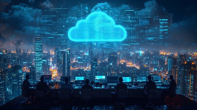 Futuristic cloud computing conference in a dynamic virtual city