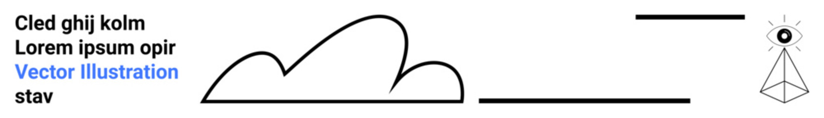 Abstract cloud outlined with geometric lines, linked to a pyramid featuring an eye. Ideal for creativity, futurism, abstraction, mystery, vision, innovation, minimalism simple landing page