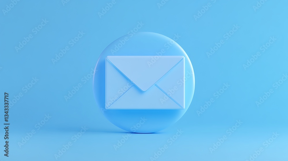 Poster light blue background with 3d mail envelope icon for communication and digital messaging concepts