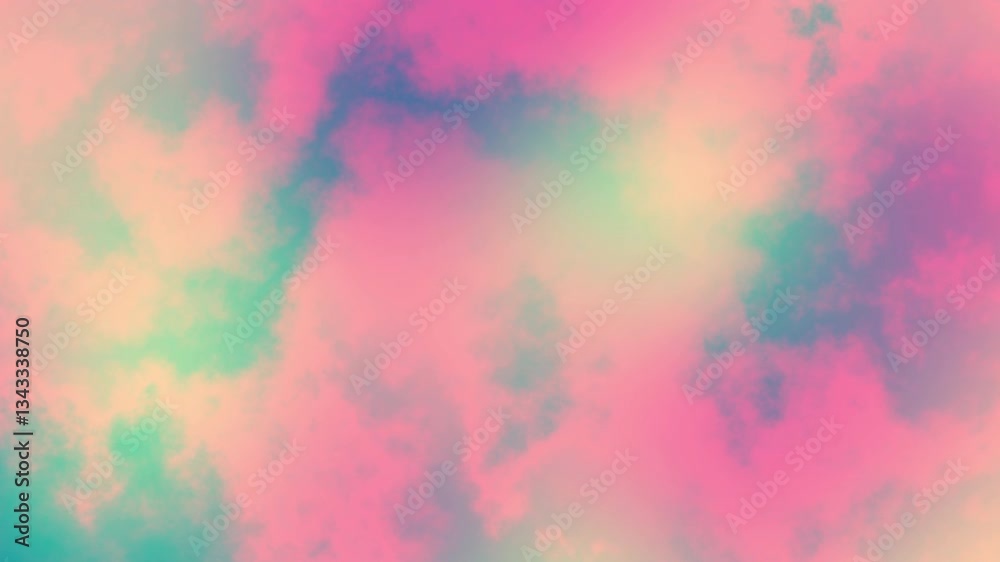 Poster Seamless abstract psychedelic wavy background for loop playback. 4k video. Cloudy nebula background. Natural retro colors.