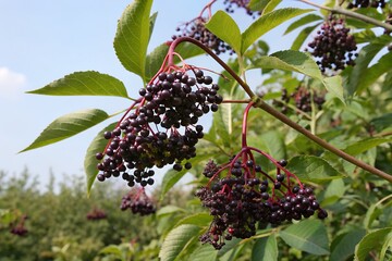 ripe elderberries on the tree