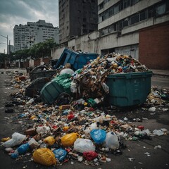 Overfilled Dumpsters Overflowing with Trash on an Urban Street