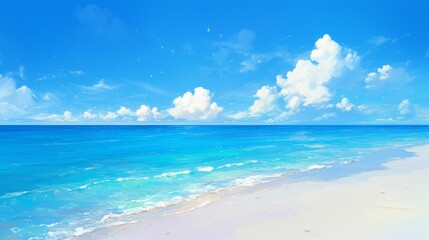Obraz premium stunning beautiful beach and sea with sky view,clear water sea anime style painting illustration 