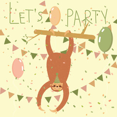 Fototapeta premium Cute banner with a cartoon sloth. Let's party!
