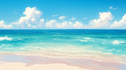 Obraz premium stunning beautiful beach and sea with sky view,clear water sea anime style painting illustration 