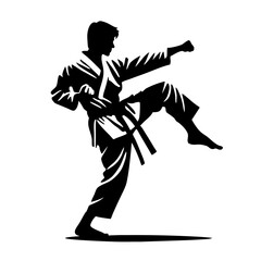 Naklejka premium Young man practicing karate in a martial arts pose, action sports concept
