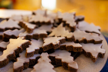 Close-Up of Iced Christmas Cookies in Tree Shape for Holiday Celebration