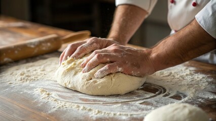 Fototapeta premium Baker’s Hands Kneading Fresh Dough
