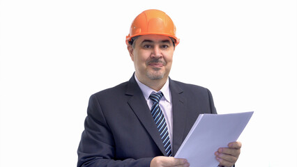 Smiling Construction Engineer in Suit and Hard Hat