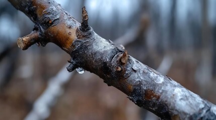 Fototapeta premium Close-up of a branch with a water droplet