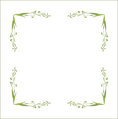 Elegant green ornamental frame with cereal spikelets, oat ears, decorative border, corners for greeting cards, banners, business cards, invitations, menus. Isolated vector illustration.	
