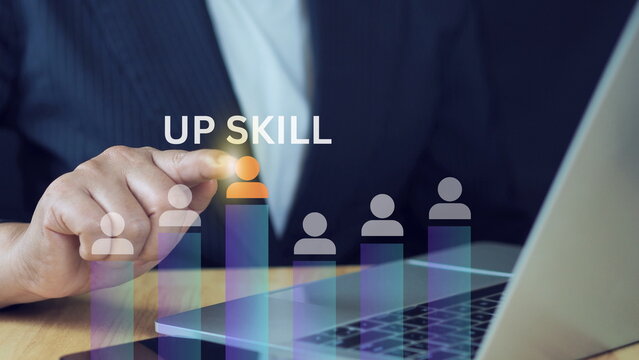 Up skill and personal development concept.kill training, education, learning, ability, knowledge and competency for digital transformation.