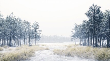 Fototapeta premium Snow-Covered Path Through Frosted Trees