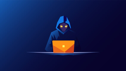 Abstract hacker with laptop on technology dark background. vector illustration
